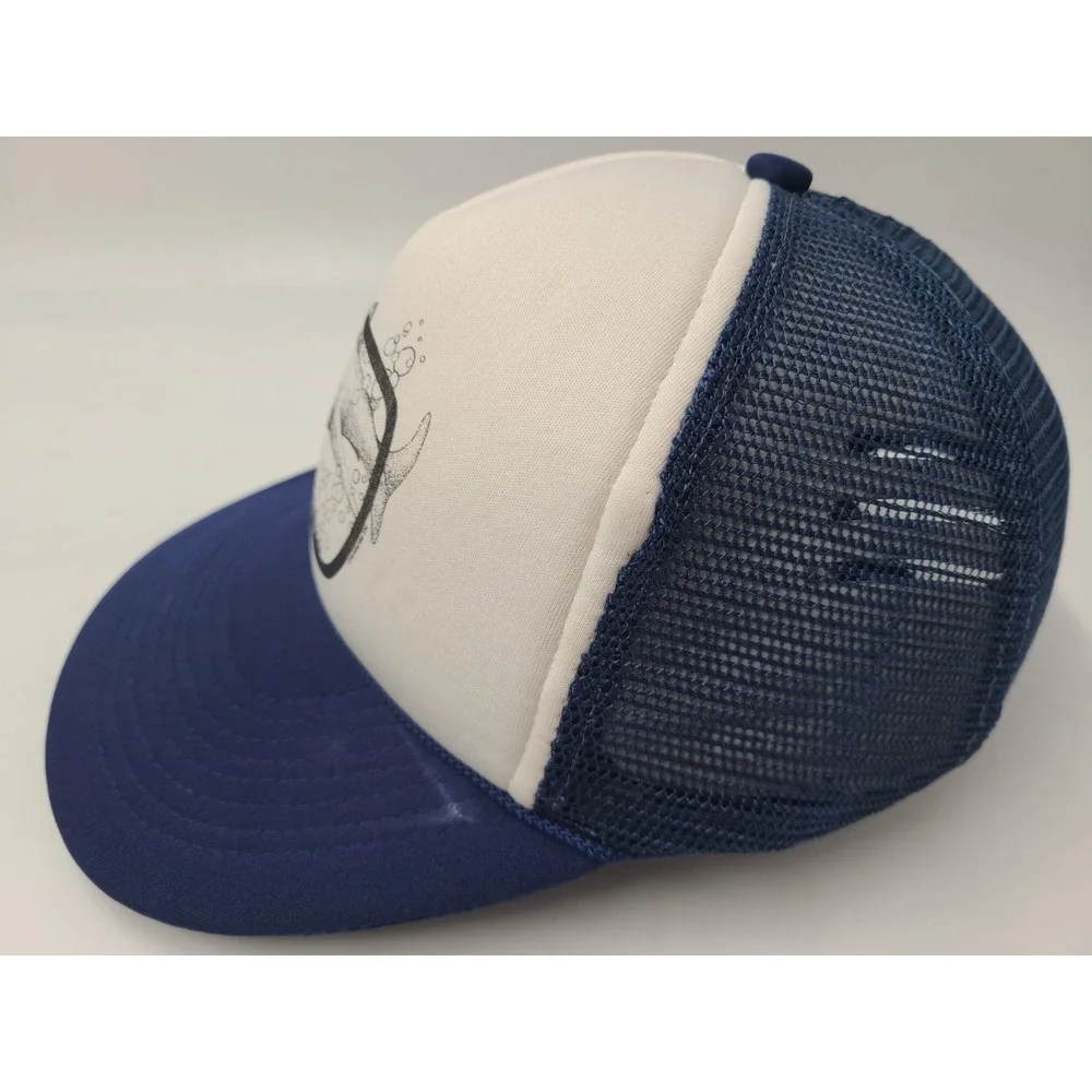 Vintage Florida Shark Mesh Trucker Snapback (Fits Small) Hat Cap Dive White Blue